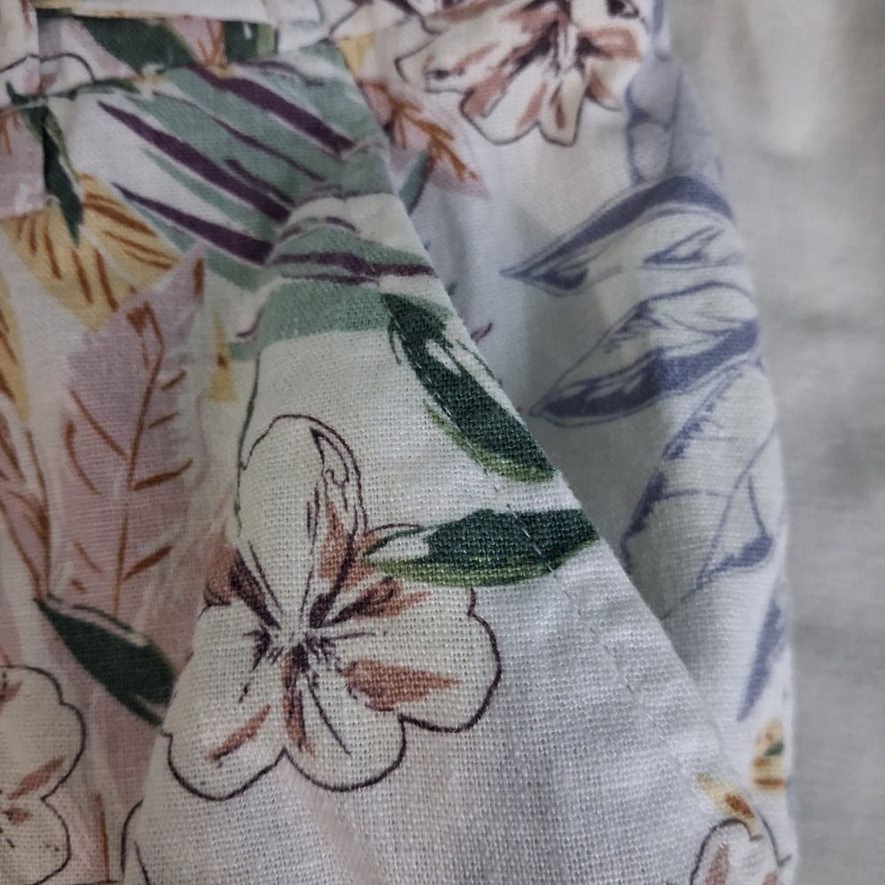 C&C California Tropical‎ Floral Linen Blend Shorts High Waist Tie Belt White 10 - Picture 9 of 12